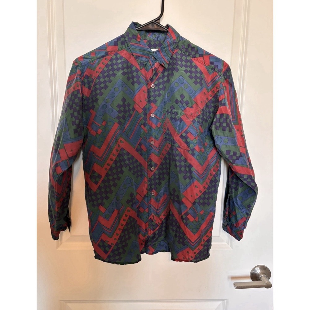 Vtg Fenn Wright Manson Silk Blouse S Geometric Jewel Tone Whimsigoth Abstract - Picture 3 of 9